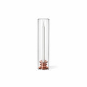 Glass Chimney Candle Shade 2.5" x 12" open tube over an unlit taper candle on a white backdrop - thumbnail number 2