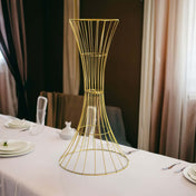 36" Tall Gold Metal Wire Trumpet Flower Centerpiece Stand – Reversible Hourglass Pedestal Prop - thumbnail number 2