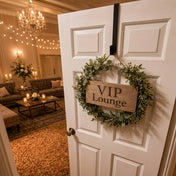 Black metal over-the-door hook holding a VIP Lounge floral sign - thumbnail number 3