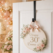 Black metal over-the-door hook holding a Happy 30th Emma floral sign - thumbnail number 5