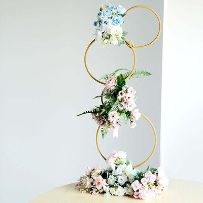 3ft Gold Metal 4-Tier Hoop Pillar Stand – Wedding Wreath Arch and Table Centerpiece - thumbnail number 2