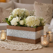 Wooden rectangular planter box with German glass glitter and white flowers - thumbnail number 10