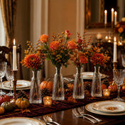 6 oz. pyramid glass bottle with autumn flowers, pumpkins, and candles on a dining table - thumbnail number 3