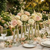 6 oz. pyramid glass bottles with light pink and white roses on a wedding table - thumbnail number 5