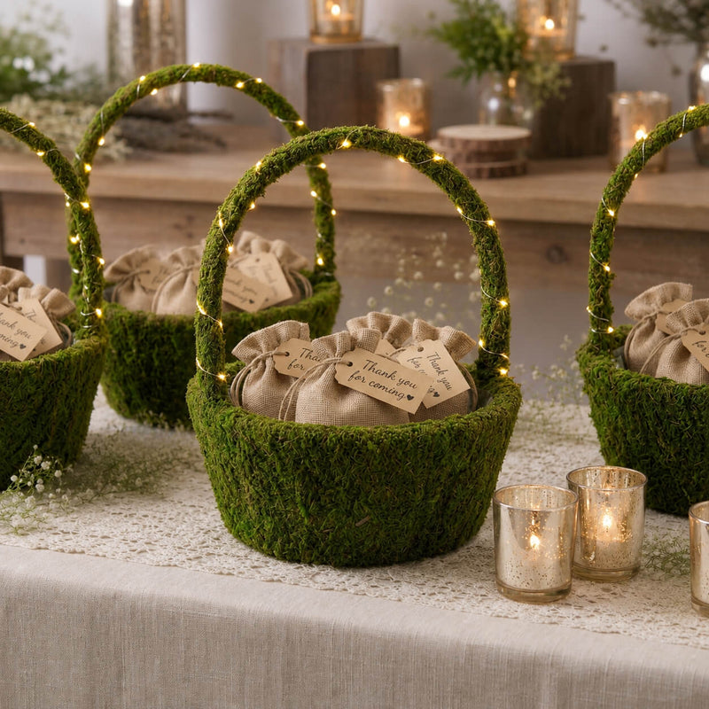 Preserved natural moss baskets with fairy lights and favor bags - thumbnail number 5