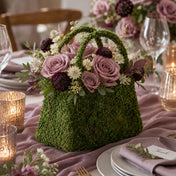 Natural preserved moss purse planter as a table centerpiece - thumbnail number 6