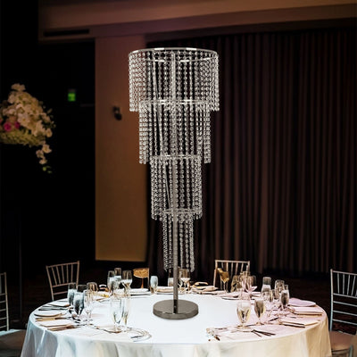 Acrylic Beaded 4-Tier Chandelier Centerpiece – 4ft Round Metal Floral Stand for Weddings and Events - thumbnail number 2