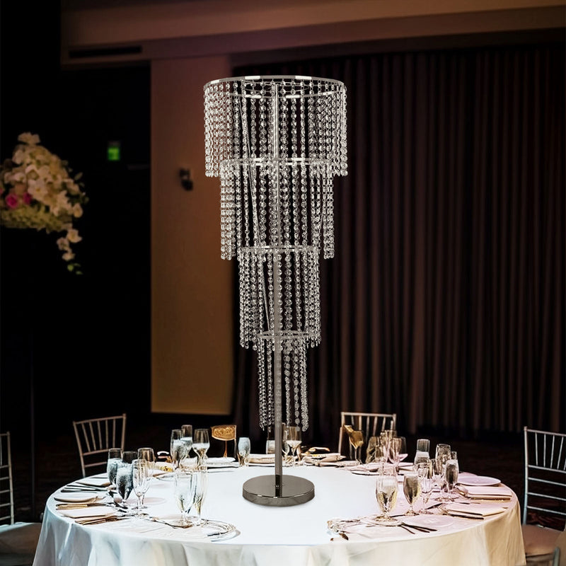 Acrylic Beaded 4-Tier Chandelier Centerpiece – 4ft Round Metal Floral Stand for Weddings and Events - thumbnail number 2