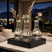 Three 3.5" pinched bud vases with botanical stems on a black tray - thumbnail number 7