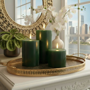 Richland Pillar Candles 3"x6" Dark Green Set of 24