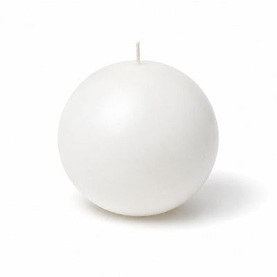 An unlit white sphere candle with a visible wick against a plain white studio backdrop - thumbnail number 1