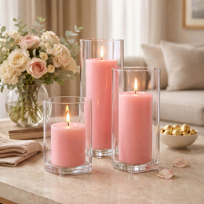 Richland Pillar Candle 3" & Eastland Cylinder Holder 6" Set of 12 - Pink - thumbnail number 6
