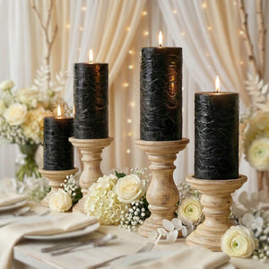 Richland Rustic Pillar Candle 3"x 6" Black Set of 24
