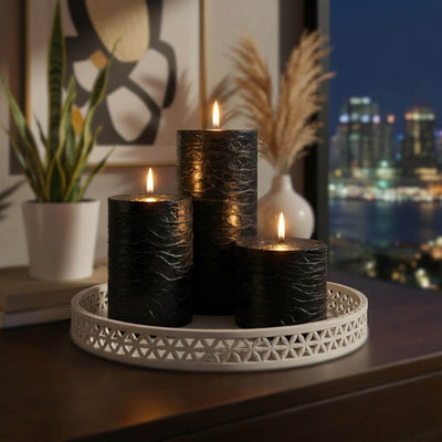 Richland Rustic Pillar Candle 3"x3", 3"x6" & 3"x9" Black Set of 3 - thumbnail number 6
