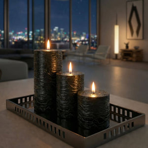 Richland Rustic Pillar Candle 3"x 6" Black Set of 24