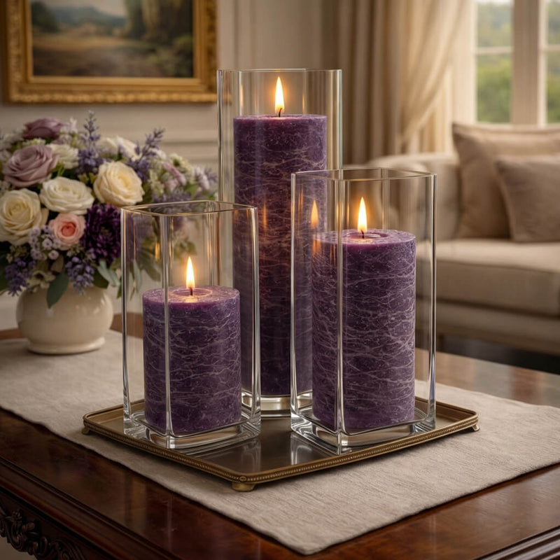 Richland Rustic Pillar Candle 3"x3", 3"x6" & 3"x9" Purple Set of 36 - thumbnail number 8