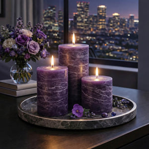 Richland Rustic Pillar Candle 3"x 9" Purple Set of 24