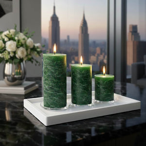 Richland Rustic Pillar Candle 3"x 3" Dark Green Set of 48
