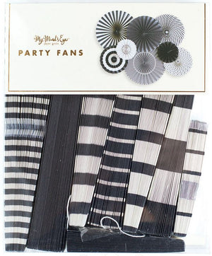 Fancy Party Fans Rosette Pinwheels Black & Ivory/White, 8 Fans
