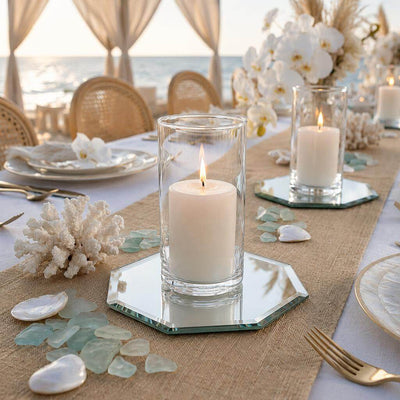 8-inch octagonal table mirror with beveled edges as a beach wedding centerpiece - thumbnail number 5