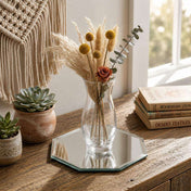8-inch octagonal table mirror with beveled edges displaying a vase of dried flowers - thumbnail number 7