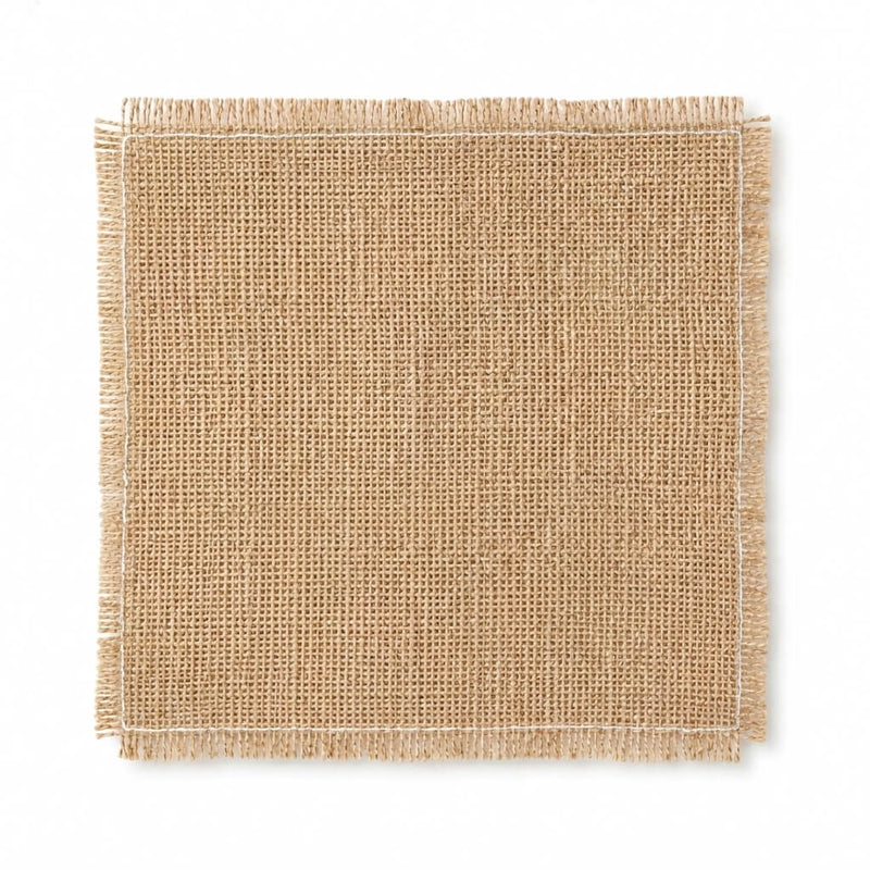 Square burlap wrap with white stitched edges and frayed fringe on a white background - thumbnail number 1