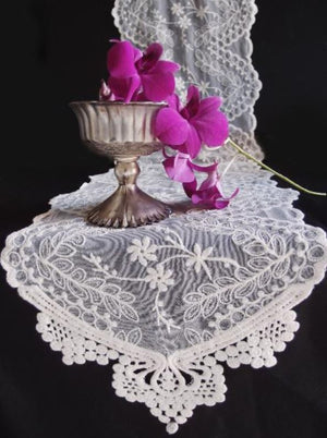 Embroidered Lace Table Runner & Chair Sash 12" x 74" Ivory