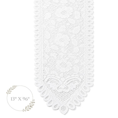 Floral Lace Table Runner Ivory 13" x 96"