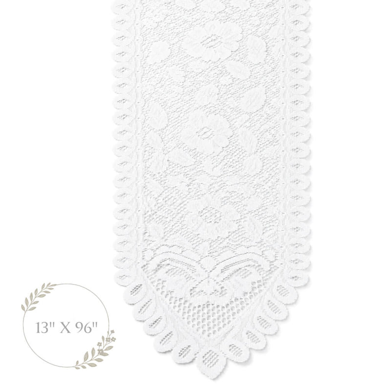 13"x96" Ivory floral lace table runner on a white background - thumbnail number 1