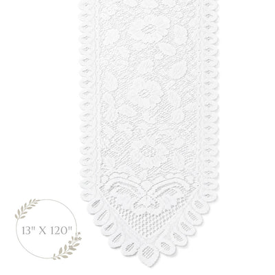 Floral Lace Table Runner Ivory 13" x 120"