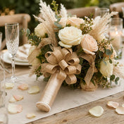 Bridal bouquet featuring roses, pampas grass, and a burlap pull bow - thumbnail number 7