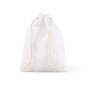 A white 5x7in muslin favor bag with a drawstring closure, part of a pack of 12 - thumbnail number 1