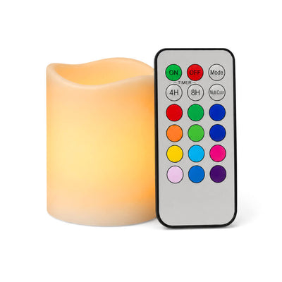 Small flameless orange pillar candle with color remote control - thumbnail number 9