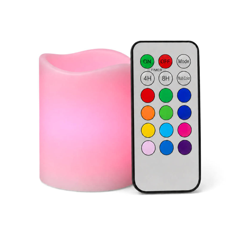 Small pink LED pillar candle with remote control on white background - thumbnail number 2
