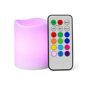 Small pink flameless pillar candle and remote on white backdrop - thumbnail number 8