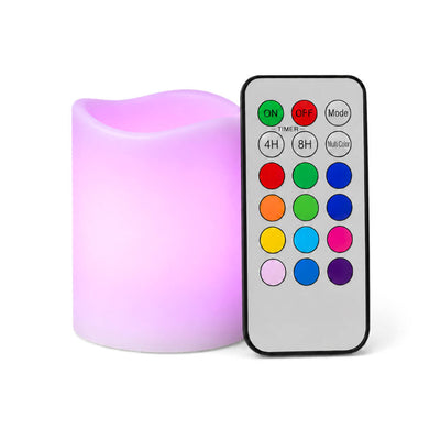 Small pink flameless pillar candle and remote on white backdrop - thumbnail number 8