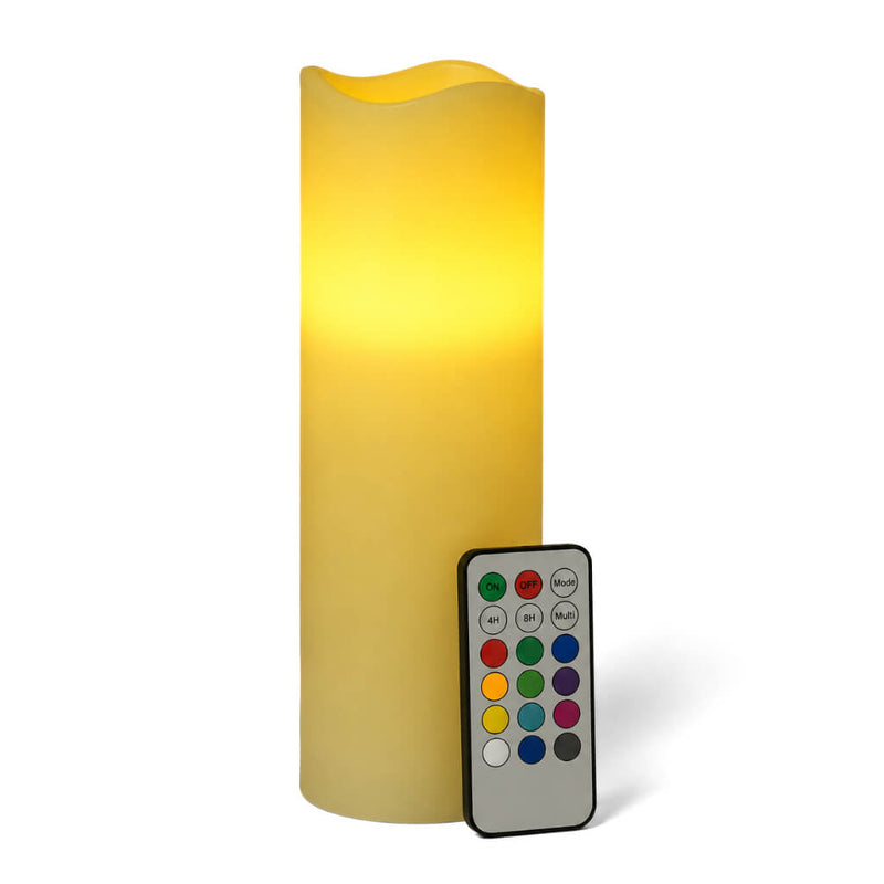 Yellow flameless pillar candle and remote on clean white backdrop - thumbnail number 5