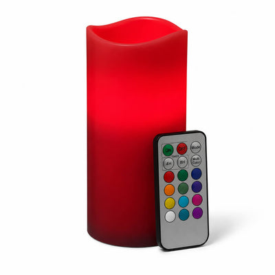 Flameless red pillar candle with color remote on white surface - thumbnail number 3