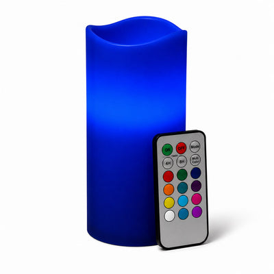 Royal blue flameless pillar candle and remote on clean white backdrop - thumbnail number 7