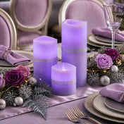 Elegant lavender flameless candles in three sizes with winter decor - thumbnail number 9