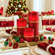 Festive red LED candles in assorted sizes with holiday decorations - thumbnail number 11