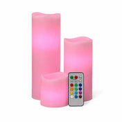 Pink LED candles in assorted sizes with remote on white surface - thumbnail number 3