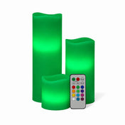 Green LED pillar candles in different sizes with remote on white background - thumbnail number 8