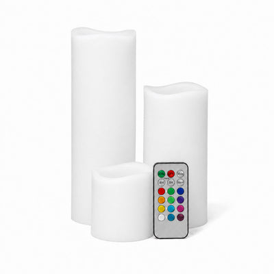 Richland Flameless LED Remote Control Wavy Top Pillar Candle White 3"x3", 3"x6", 3"x9" Set of 3