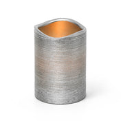 Silver Metallic Wavy Top LED Candle with warm glow on white background - thumbnail number 2