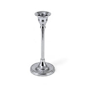 7-inch silver taper candlestick holder with a beaded base on a white background - thumbnail number 1