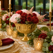 Gold Mercury Glass Compote 4.5" with red and pink roses - thumbnail number 4