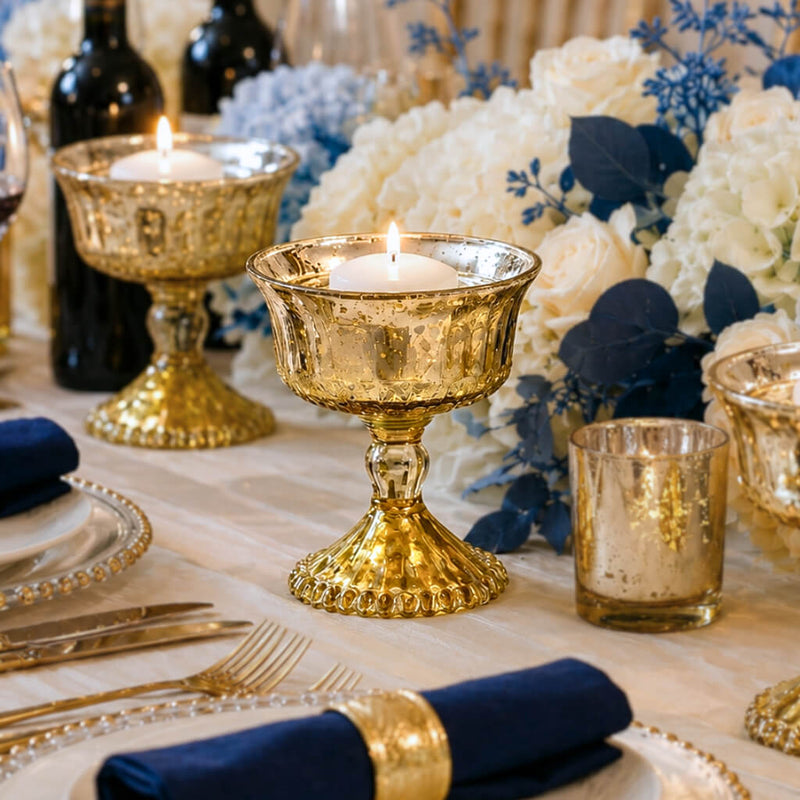 Gold Mercury Glass Compote with a floating candle on a tablescape - thumbnail number 6