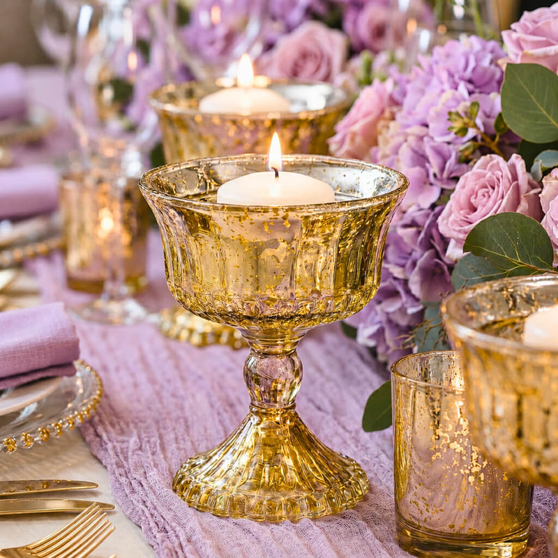 Gold Mercury Glass Compote with a floating candle - thumbnail number 5