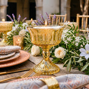 Gold 4.5" Mercury Glass Compote with a candle on a tablescape - thumbnail number 7